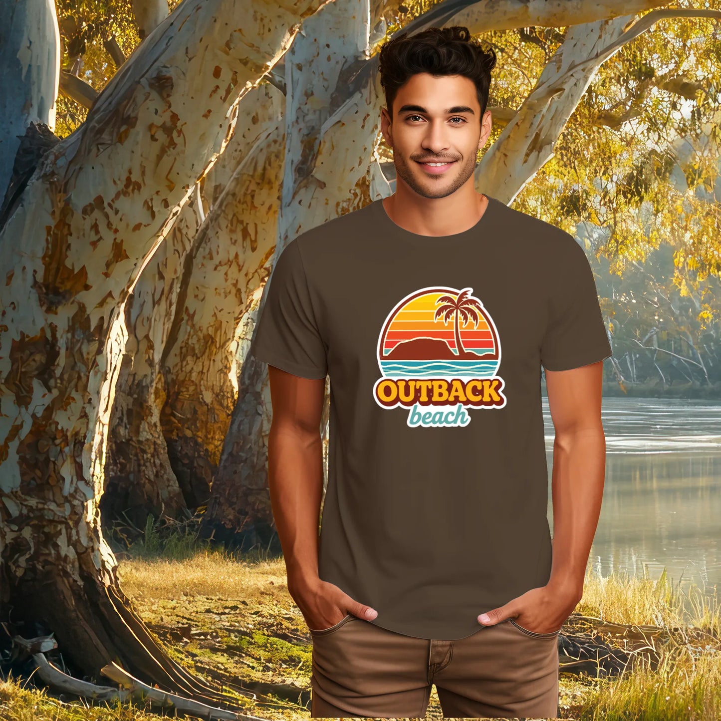 OUTBACK beach Premium Cotton T-Shirt 70's Logo Design