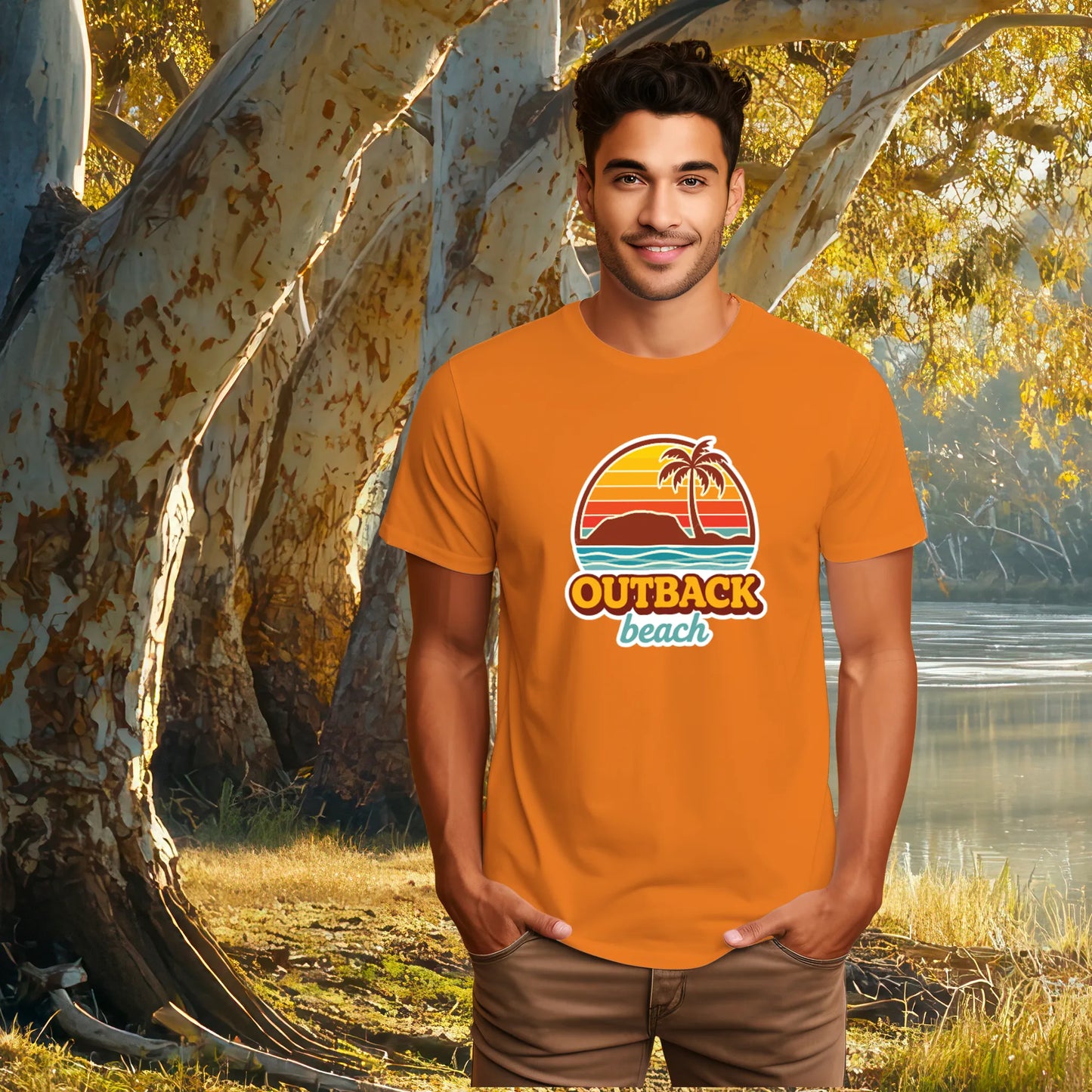 OUTBACK beach Premium Cotton T-Shirt 70's Logo Design
