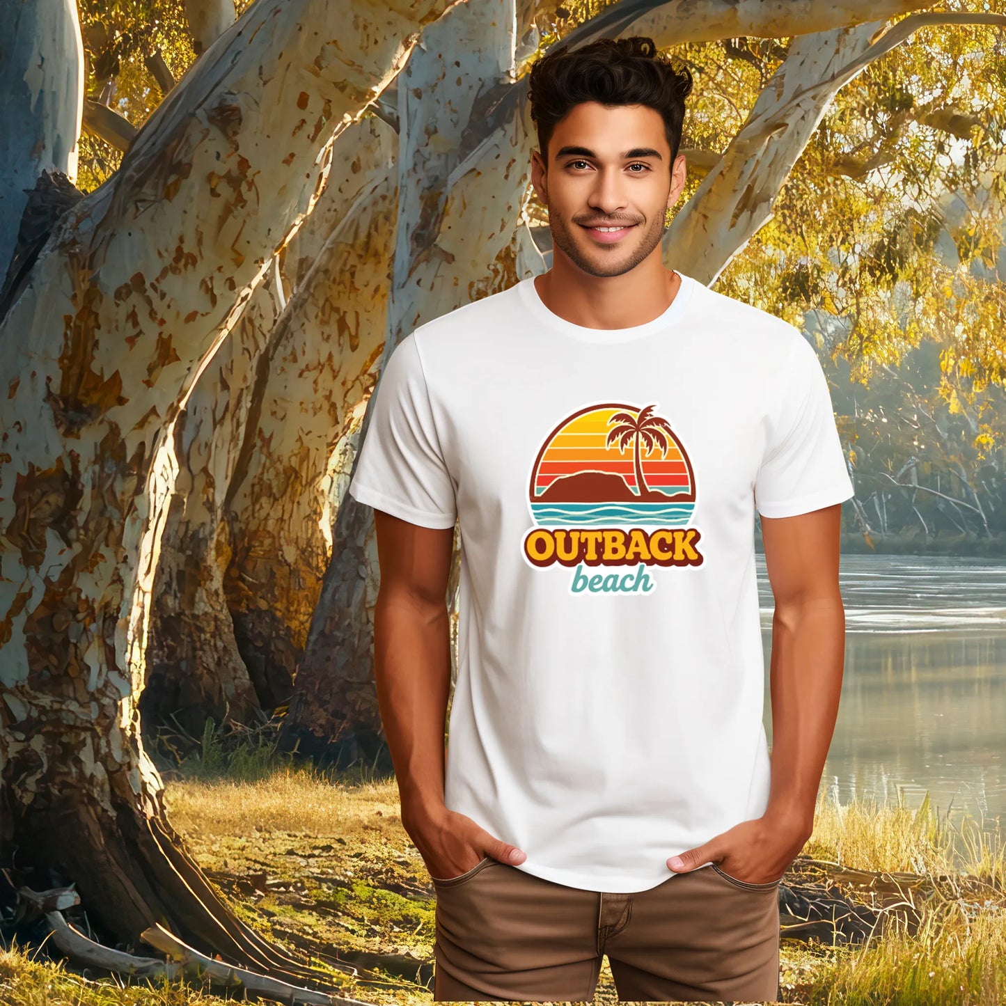 OUTBACK beach Premium Cotton T-Shirt 70's Logo Design