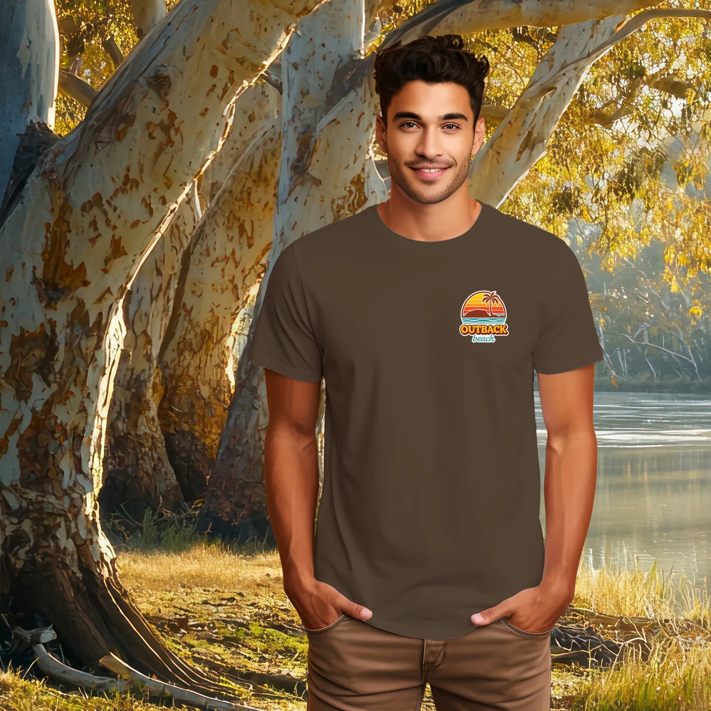 OUTBACK beach Premium Cotton T-Shirt 70's Logo Design
