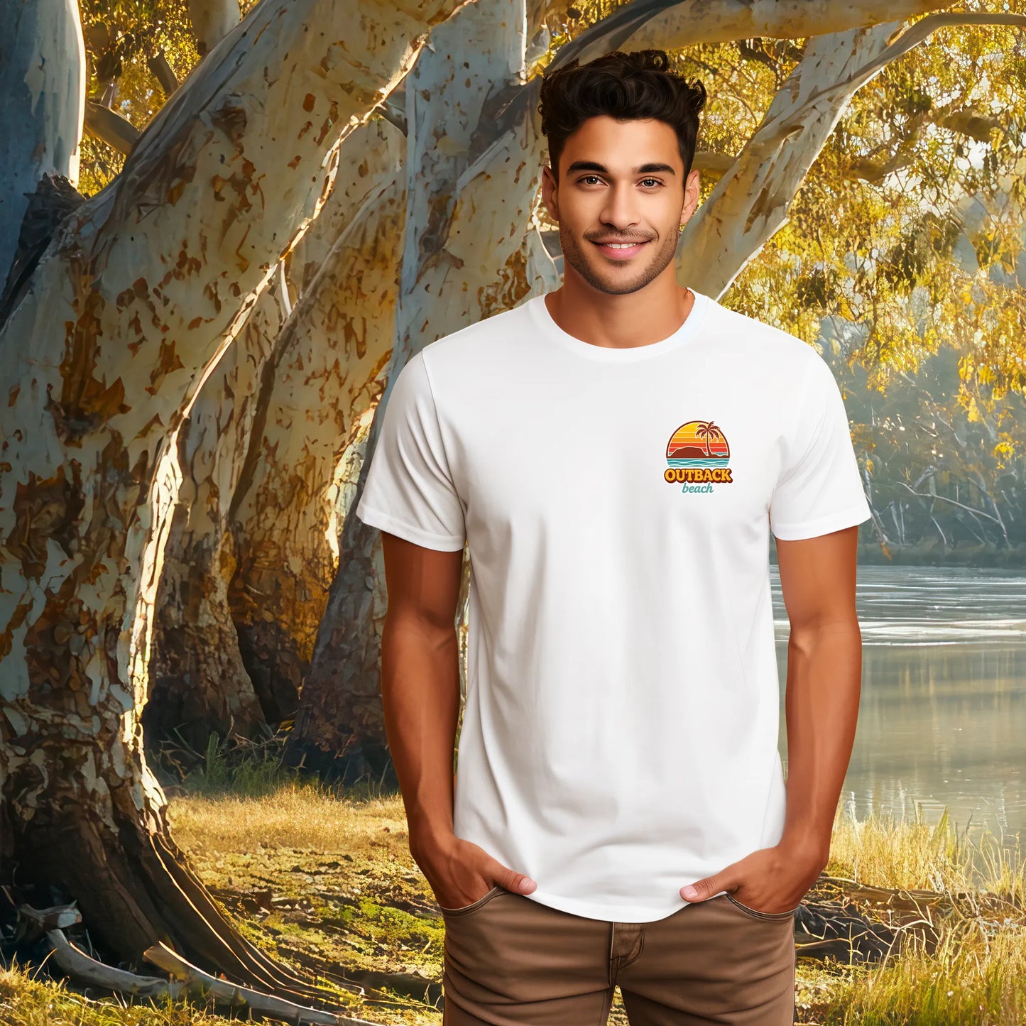 OUTBACK beach Premium Cotton T-Shirt 70's Logo Design
